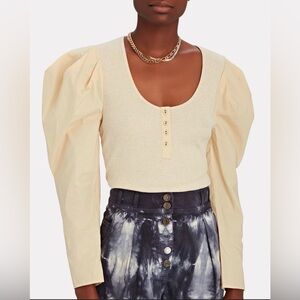 ULLA JOHNSON 
Joanne Ribbed Jersey Poplin Cotton Top Beige Oatmeal Medium NWT